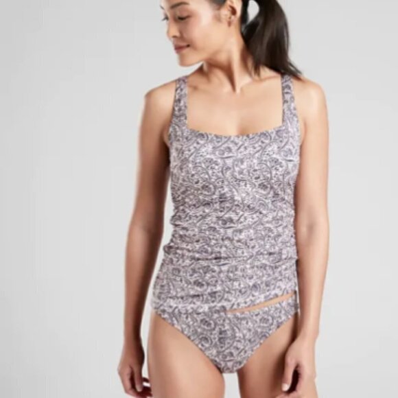 Athleta Aqualuxe Batik Floral Tankini Swim Top Bra-Sized Pool Resort Swimsuit - Picture 8 of 8